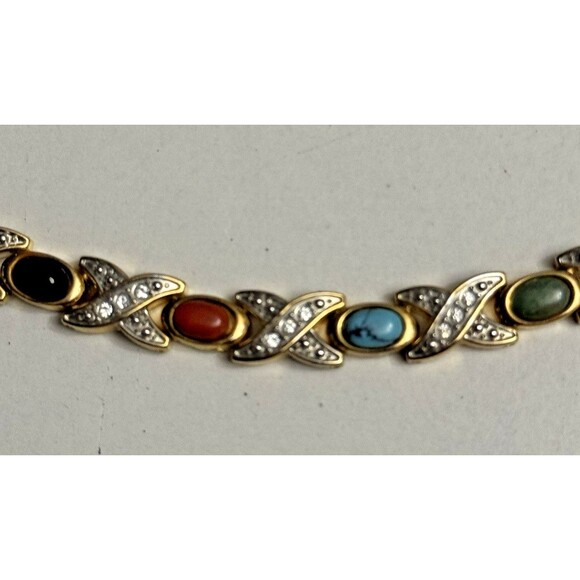 Vintage Goldtone Multi-Stone Link Bracelet – Fold Over Clasp - Picture 8 of 13